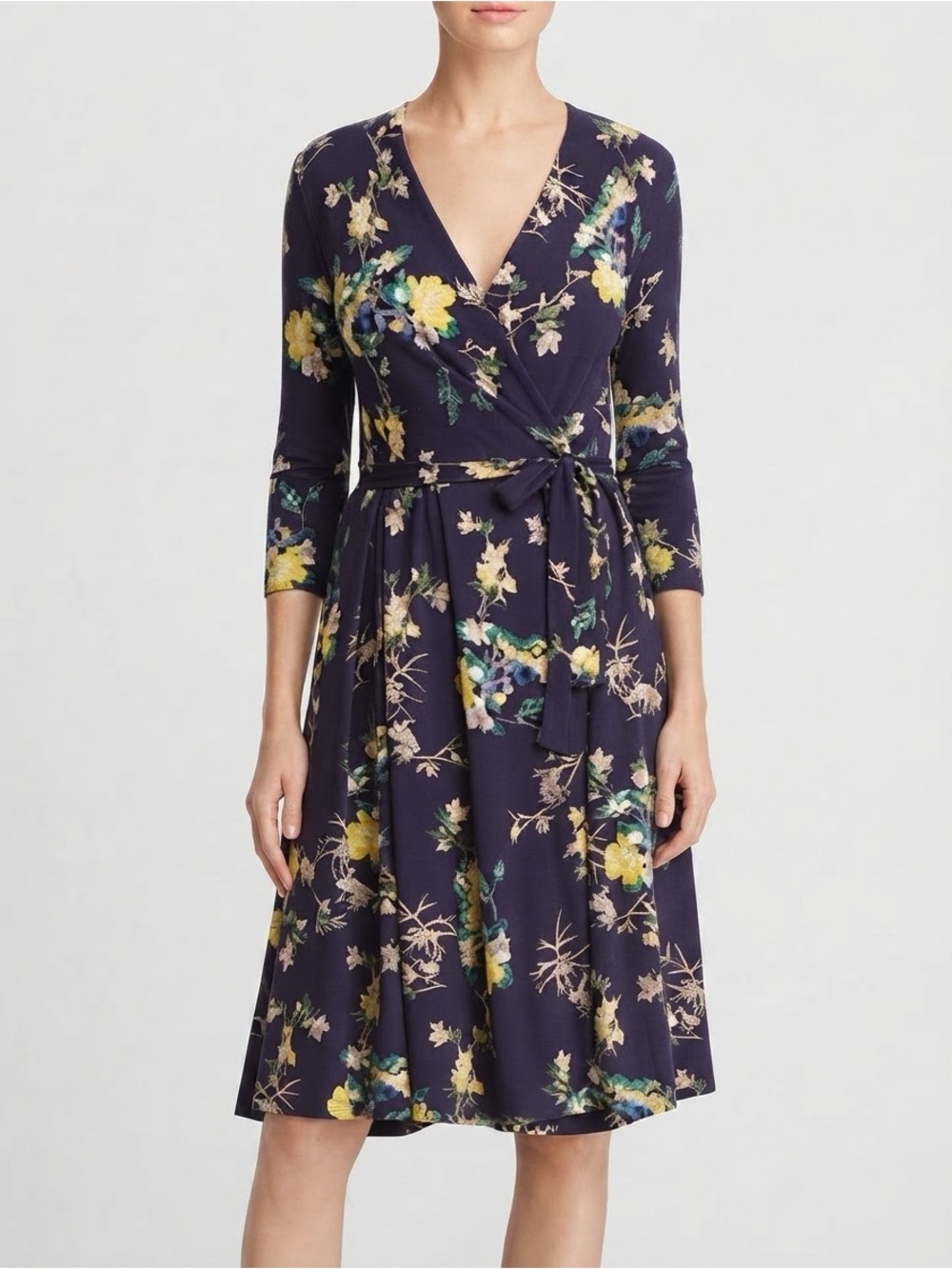 Weekend Max Mara Sz M Dacia Navy Floral Knee Length Wrap Dress